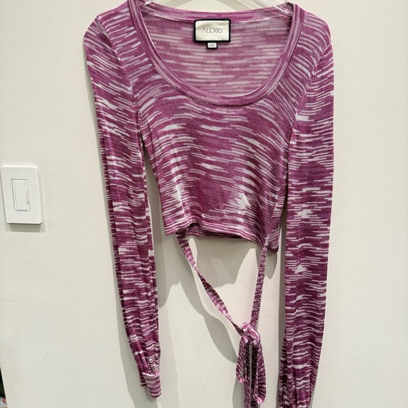 Alexis Loli Purple & White Long Sleeve Crop Wrap Top Size XS - Picture 2 of 9